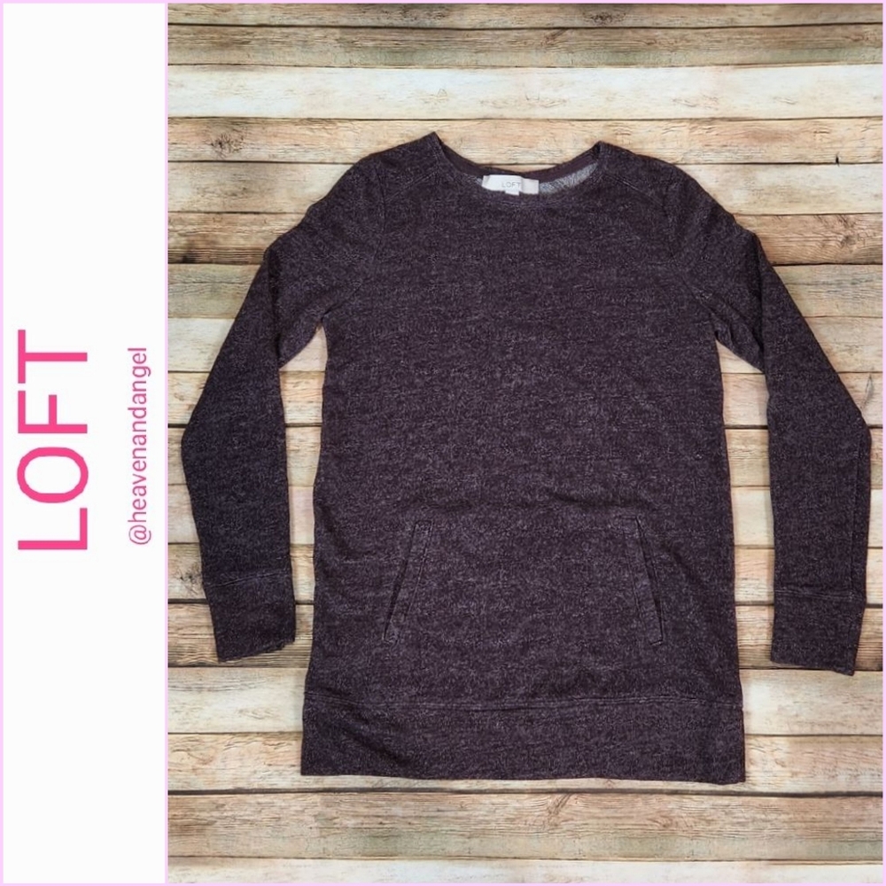 Ann Taylor LOFT French Terry Pullover Sweatshirt - Heathered Eggplant Purple